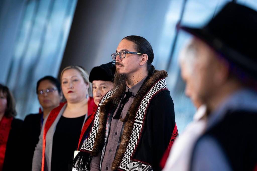 Haida Nation President Jason Alsop at the signing of the North Coast Protection Declaration on Nov. 5, 2025. The declaration commits the B.C. government and First Nations leaders to working to uphold the B.C. north coast heavy oil tanker ban. (Photo courtesy B.C. government)